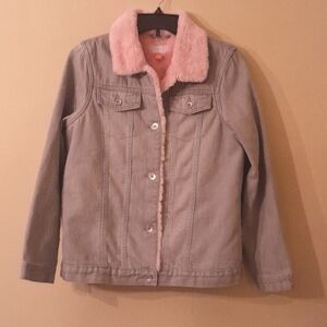 The Children's Place Girl's Gray Denim Lined with Pink Faux Fur Jacket